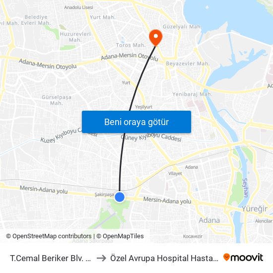 T.Cemal Beriker Blv. 10a to Özel Avrupa Hospital Hastanesi map