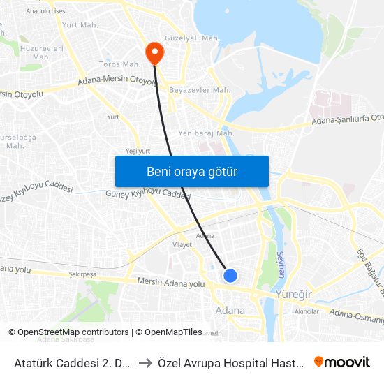 Atatürk Caddesi 2. Durak to Özel Avrupa Hospital Hastanesi map