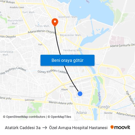 Atatürk Caddesi 3a to Özel Avrupa Hospital Hastanesi map