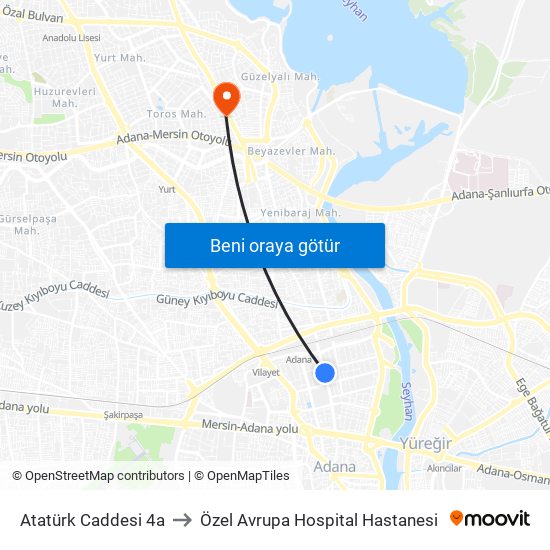 Atatürk Caddesi 4a to Özel Avrupa Hospital Hastanesi map