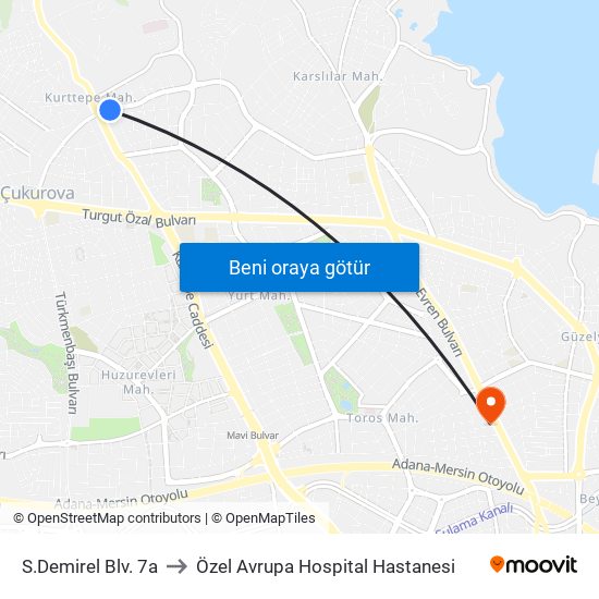 S.Demirel Blv. 7a to Özel Avrupa Hospital Hastanesi map