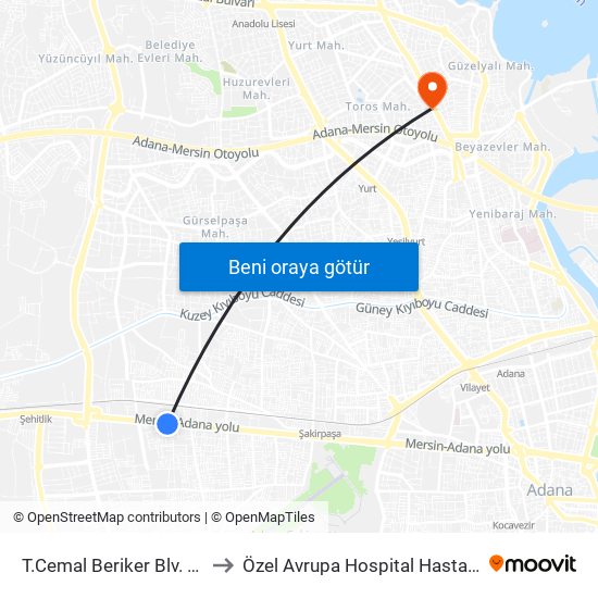 T.Cemal Beriker Blv. 16b to Özel Avrupa Hospital Hastanesi map