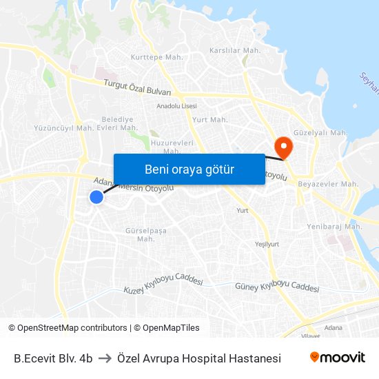 B.Ecevit Blv. 4b to Özel Avrupa Hospital Hastanesi map
