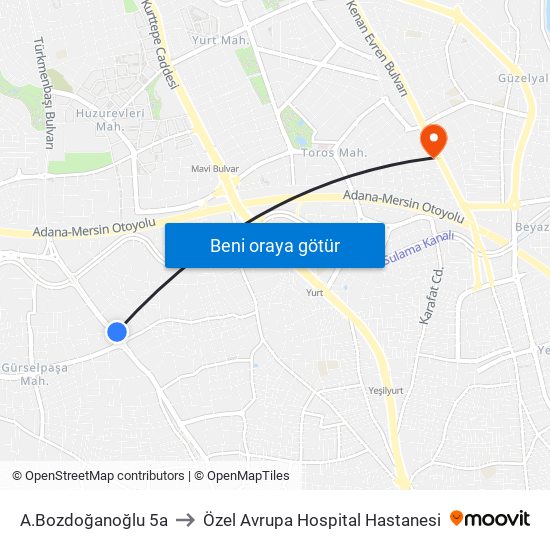 A.Bozdoğanoğlu 5a to Özel Avrupa Hospital Hastanesi map