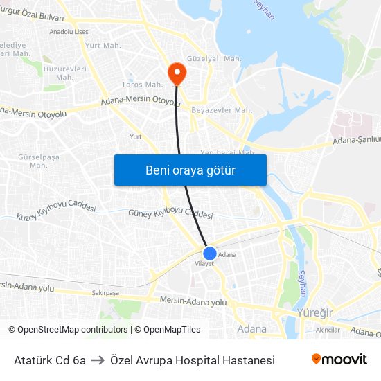 Atatürk Cd 6a to Özel Avrupa Hospital Hastanesi map