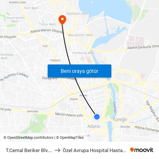 T.Cemal Beriker Blv. 2a to Özel Avrupa Hospital Hastanesi map