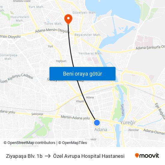 Ziyapaşa Blv. 1b to Özel Avrupa Hospital Hastanesi map