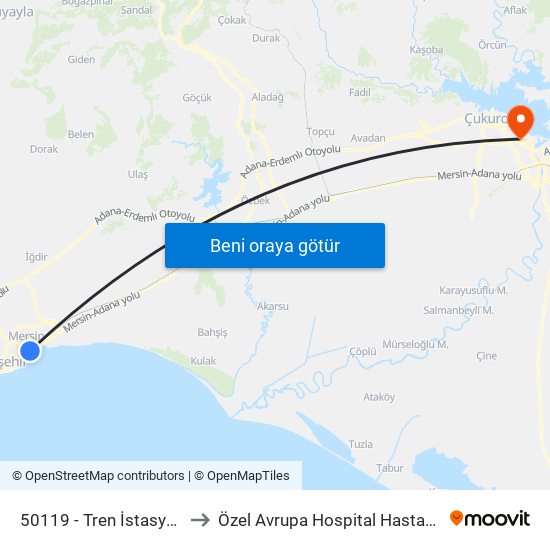 50119 - Tren İstasyonu to Özel Avrupa Hospital Hastanesi map