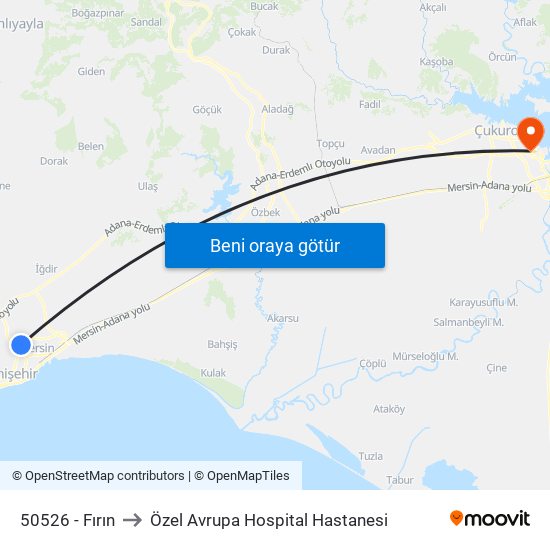 50526 - Fırın to Özel Avrupa Hospital Hastanesi map