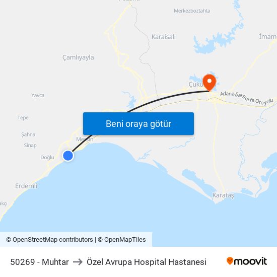 50269 - Muhtar to Özel Avrupa Hospital Hastanesi map
