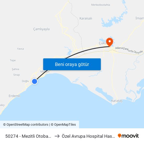 50274 - Mezitli Otoban Yolu to Özel Avrupa Hospital Hastanesi map