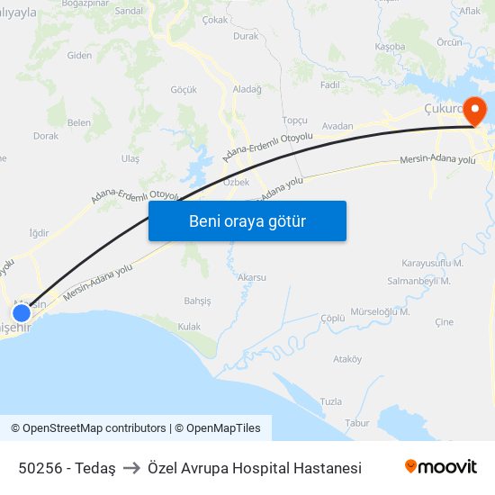 50256 - Tedaş to Özel Avrupa Hospital Hastanesi map