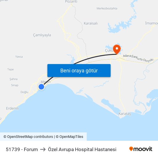 51739 - Forum to Özel Avrupa Hospital Hastanesi map