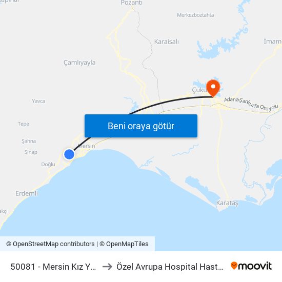 50081 - Mersin Kız Yurdu to Özel Avrupa Hospital Hastanesi map