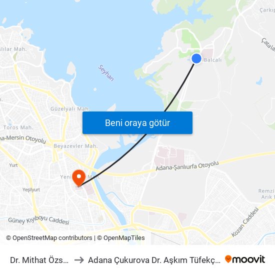 Dr. Mithat Özsan Blv. 9b to Adana Çukurova Dr. Aşkım Tüfekçi Devlet Hastanesi map