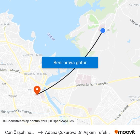 Can Özşahinoğlu Blv. 1b to Adana Çukurova Dr. Aşkım Tüfekçi Devlet Hastanesi map