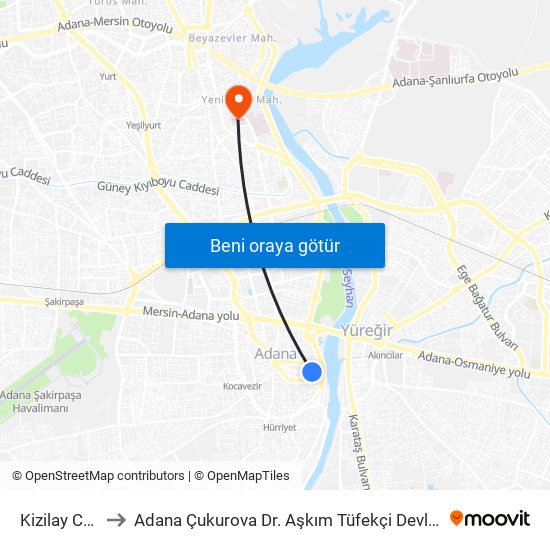 Kizilay Cd. 4a to Adana Çukurova Dr. Aşkım Tüfekçi Devlet Hastanesi map