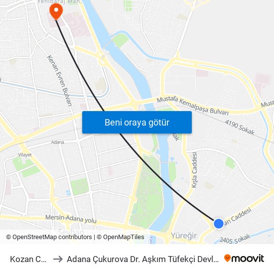 Kozan Cd. 1b to Adana Çukurova Dr. Aşkım Tüfekçi Devlet Hastanesi map