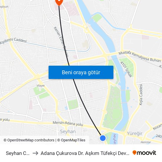 Seyhan Cd. 1b to Adana Çukurova Dr. Aşkım Tüfekçi Devlet Hastanesi map