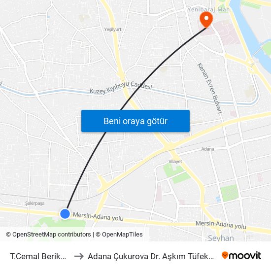 T.Cemal Beriker Blv. 10a to Adana Çukurova Dr. Aşkım Tüfekçi Devlet Hastanesi map