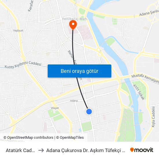 Atatürk Caddesi 4a to Adana Çukurova Dr. Aşkım Tüfekçi Devlet Hastanesi map