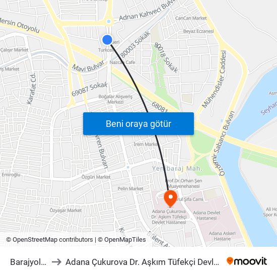 Barajyolu 7b to Adana Çukurova Dr. Aşkım Tüfekçi Devlet Hastanesi map