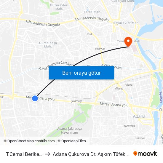 T.Cemal Beriker Blv. 16b to Adana Çukurova Dr. Aşkım Tüfekçi Devlet Hastanesi map