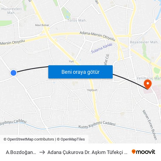 A.Bozdoğanoğlu 5a to Adana Çukurova Dr. Aşkım Tüfekçi Devlet Hastanesi map