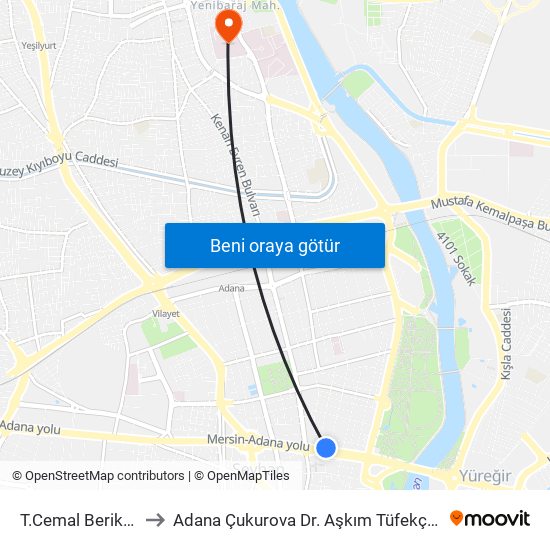 T.Cemal Beriker Blv. 2a to Adana Çukurova Dr. Aşkım Tüfekçi Devlet Hastanesi map