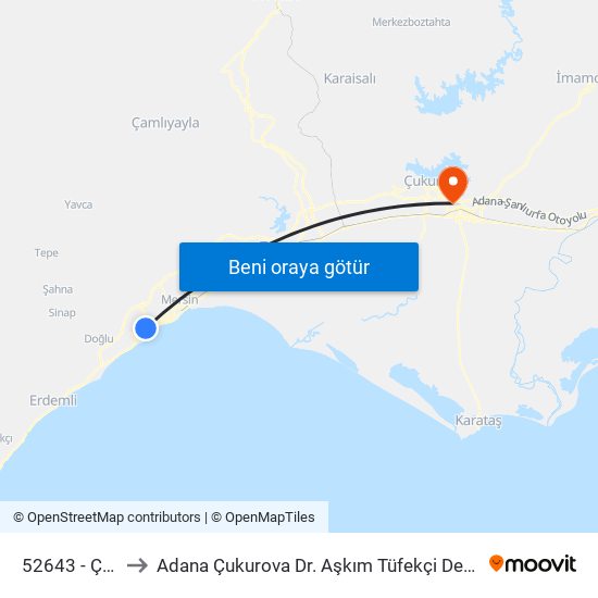52643 - Çeşme to Adana Çukurova Dr. Aşkım Tüfekçi Devlet Hastanesi map