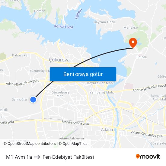 M1 Avm 1a to Fen-Edebiyat Fakültesi map