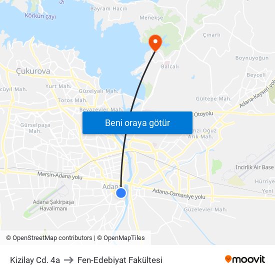Kizilay Cd. 4a to Fen-Edebiyat Fakültesi map