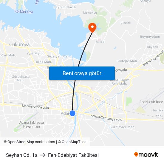 Seyhan Cd. 1a to Fen-Edebiyat Fakültesi map