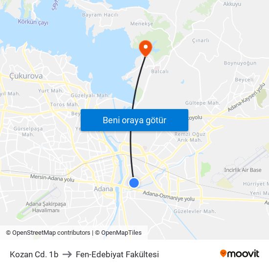Kozan Cd. 1b to Fen-Edebiyat Fakültesi map