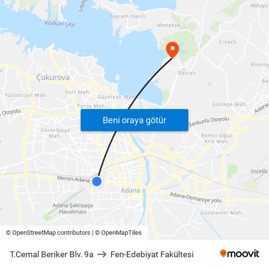 T.Cemal Beriker Blv. 9a to Fen-Edebiyat Fakültesi map