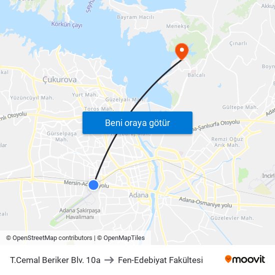 T.Cemal Beriker Blv. 10a to Fen-Edebiyat Fakültesi map