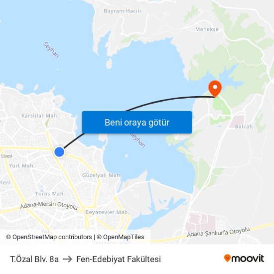 T.Özal Blv. 8a to Fen-Edebiyat Fakültesi map