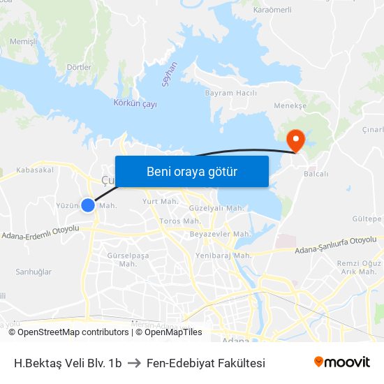 H.Bektaş Veli Blv. 1b to Fen-Edebiyat Fakültesi map