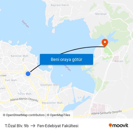 T.Özal Blv. 9b to Fen-Edebiyat Fakültesi map