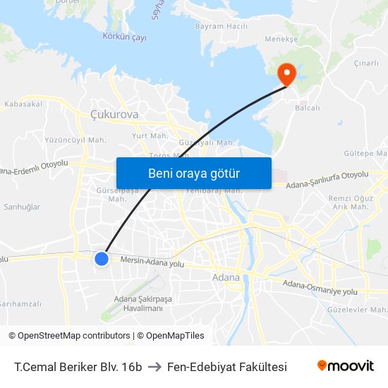 T.Cemal Beriker Blv. 16b to Fen-Edebiyat Fakültesi map