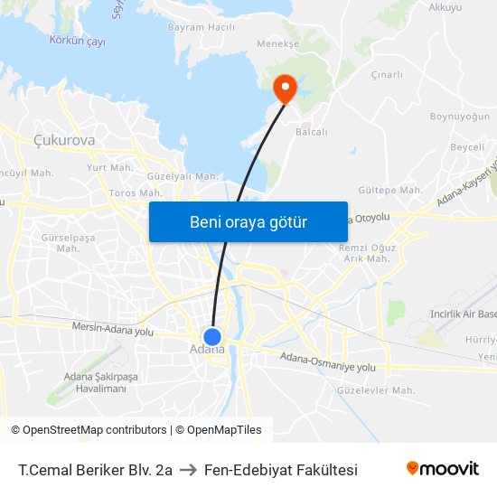 T.Cemal Beriker Blv. 2a to Fen-Edebiyat Fakültesi map