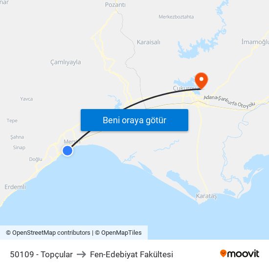 50109 - Topçular to Fen-Edebiyat Fakültesi map