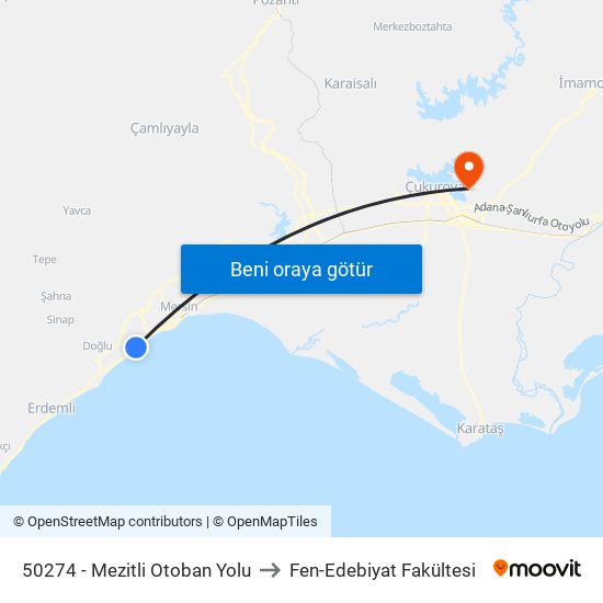 50274 - Mezitli Otoban Yolu to Fen-Edebiyat Fakültesi map