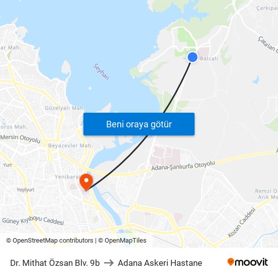 Dr. Mithat Özsan Blv. 9b to Adana Askeri Hastane map