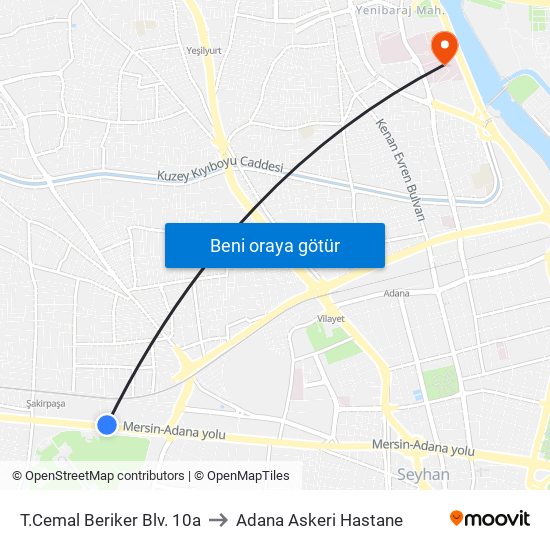 T.Cemal Beriker Blv. 10a to Adana Askeri Hastane map