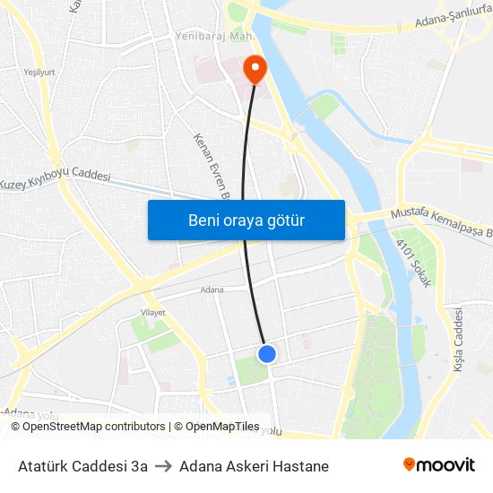 Atatürk Caddesi 3a to Adana Askeri Hastane map