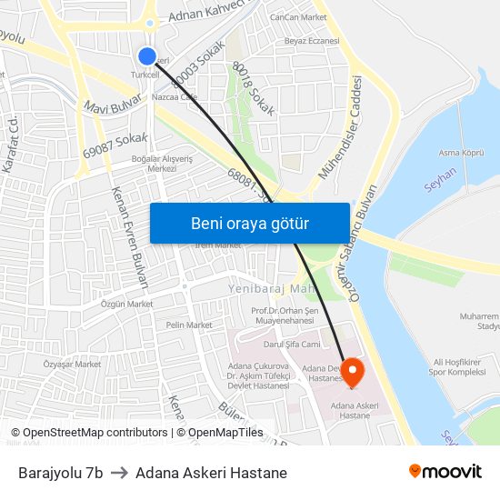 Barajyolu 7b to Adana Askeri Hastane map