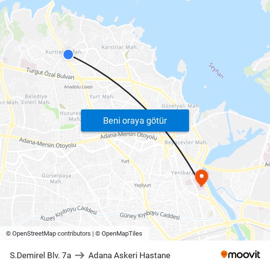 S.Demirel Blv. 7a to Adana Askeri Hastane map