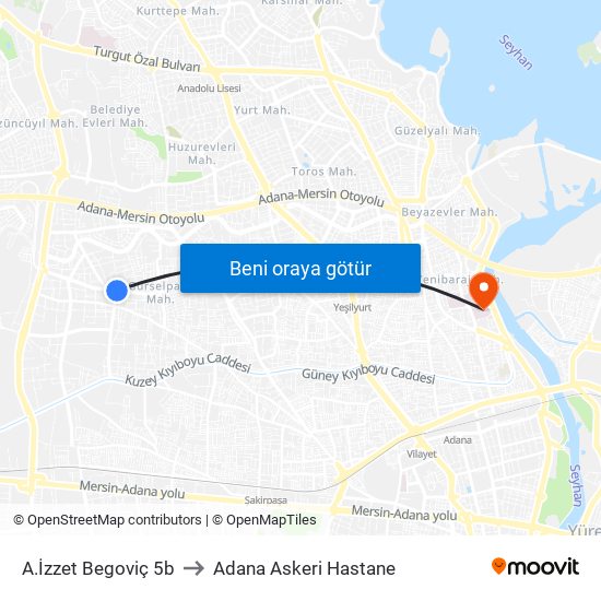 A.İzzet Begoviç 5b to Adana Askeri Hastane map