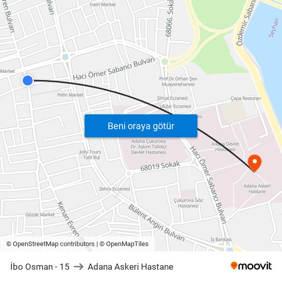 İbo Osman - 15 to Adana Askeri Hastane map